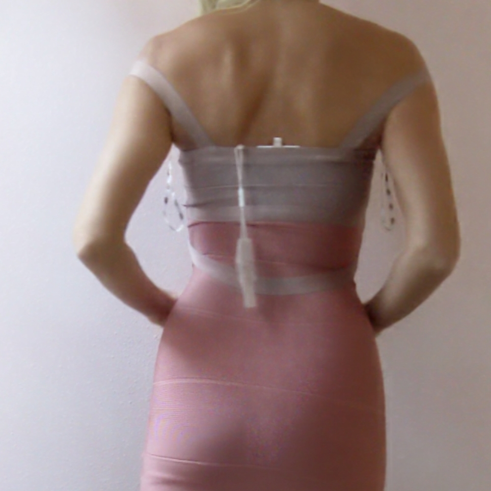 Nwt 90s Y2k Stretta Emrata snatched Herve Cut Ciara dusty Violet ombre dress xs - Picture 5 of 9
